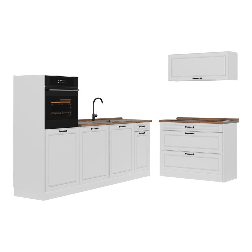 Vicco Aneks kuchenny "R-Line", Biały rustykalny/Biały 220 cm