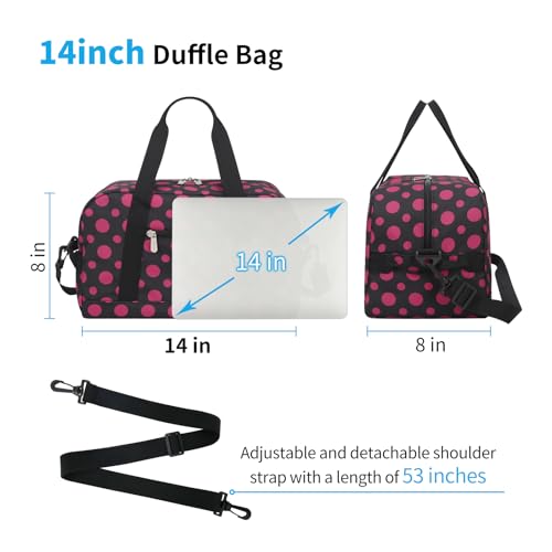 Image of Apenze Small Gym Bag 14 inch lightweight Carry On Mini Duffel Bag for Travel Sport - Polka Dot Pink