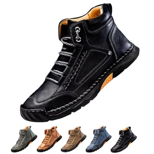 Sawbehind Men's Comfortable Handmade Leather Boots – Waterproof Spacious Toe Box Outdoor Leather Shoes