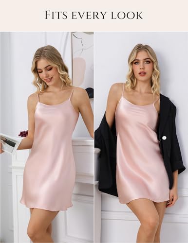 Image of THXSILK Women's Silk Nightgown, 100% Real 19 Momme Mulberry Silk Sleepwear Round Neck Spaghetti Strap Chemise Nightdress