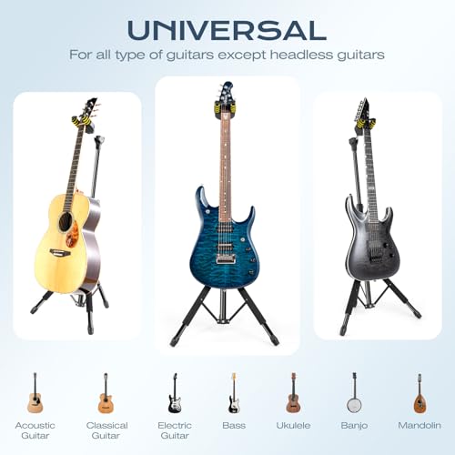Linrax LS1 Uniwersalny Stojak na Gitarę, Składany i Regulowany, do Gitar Akustycznych, Elektrycznych, Basowych i Ukulele, Kompatybilny z Gitarami Flying V, Explorer, Star, Axe