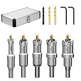 MOLLOM 5本セット ホールソー (13-25.5mm) TCT超硬チップ付きホールソーキット ハードメタル用、チタンコーティングパイロットドリルビット2本 & 段付きパイロットドリルビット1本、六角レンチ2本付き ステンレス鋼、鉄、アルミニウム、合金、金属対応