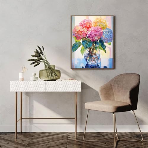Image of HASTHIP DIY 5D Diamond Painting Art Craft Kit DIY Diamond Painting Material Kit for Kids & Adultes 12x16inch Color Hydrangea Art Diamond Painting Wall Decor No Frame DIY Diamond Painting Art Kit