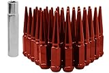 32 Pc Chevy GMC M14x1.5 Thread Red Spike 4.5' Tall Lug Nuts with Special Design Key Socket Compatible with Silverado Sierra 2500 3500 2012-2017