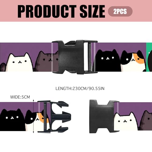 Image of Nuxovilar Luggage Straps Set for Suitcase 1.96x71in Polyester | Cargo Strap Travel Belt Security Buckle Band Pet Lover Leisure Trip Family Travel (Cats on Purple)