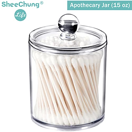2 Pack Of 15 Oz. Qtip Dispenser Apothecary Jars Bathroom With Labels - Qtip Holder Storage Canister Clear Plastic Acrylic Jar For Cotton Ball,Cotton Swab,Q-Tips,Cotton Rounds (2 Pack Of 15 Oz.，Small ) #TOP1