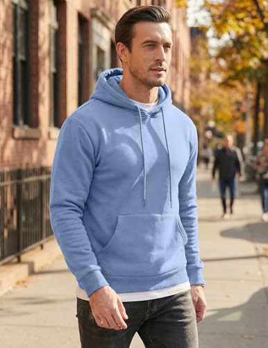Image of JMIERR Mens Fleece Lined Hoodie Pullover Drawstring Pocket Winter Warm | Cozy fleece-lined pullover, adjustable drawstring hood, kangaroo pocket, regular fit, machine wash