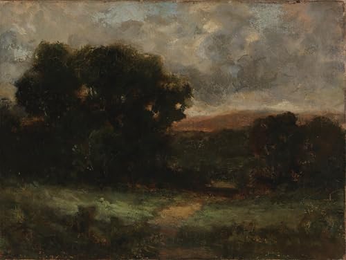 Peinture sur toile poétique d'une prairie arborée apportant sérénité et douceur à votre salon