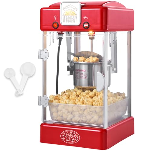 VEVOR Popcorn Maker, 300W Popcorn Popper Machine, 2.5 Oz Kettle Makes 4 QT per Batch, Tabletop Popcorn Maker with PP Door, Includes 2 Scoops and Tray, Movie Theater Style, Red by VEVOR - Image 9