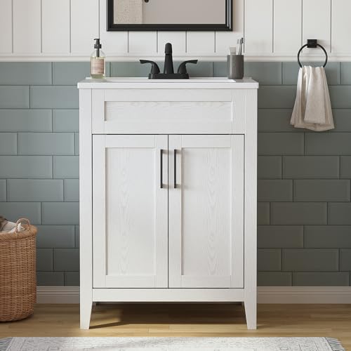 DELUXE LIVING 24 Inch Bathroom Vanity with Sink, White Vanity