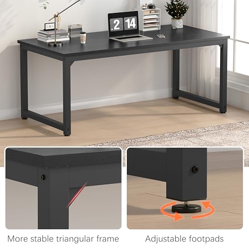 Image of NSdirect 70.9 inch Computer Desk,Large Home Office Desk Wide Workstation 1 inch Thicker Tabletop for Writing,Games and Home Work PC Desk Modern Finish Wood Board and Sturdy Steel Legs, Black