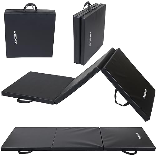 Image of Kobo Three Fold Folding Exercise Mat with Carrying Handles for Multi Purpose for Yoga, MMA, Gymnastics and Home Gym Protective Flooring Mat (180 CM X 60 CM X 51 MM)