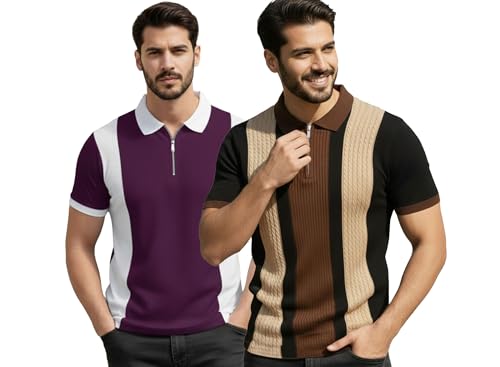 Image of AUSK Men Printed Polo Neck Cotton Blend T-Shirt (Regular Fit, Half Sleeve) || Tshirts for Mens