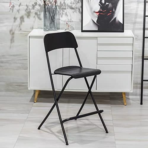 Taburete plegable portátil de madera con respaldo y reposapiés, 74 cm, color negro, para encimera de cocina, camping, uso en interiores y exteriores