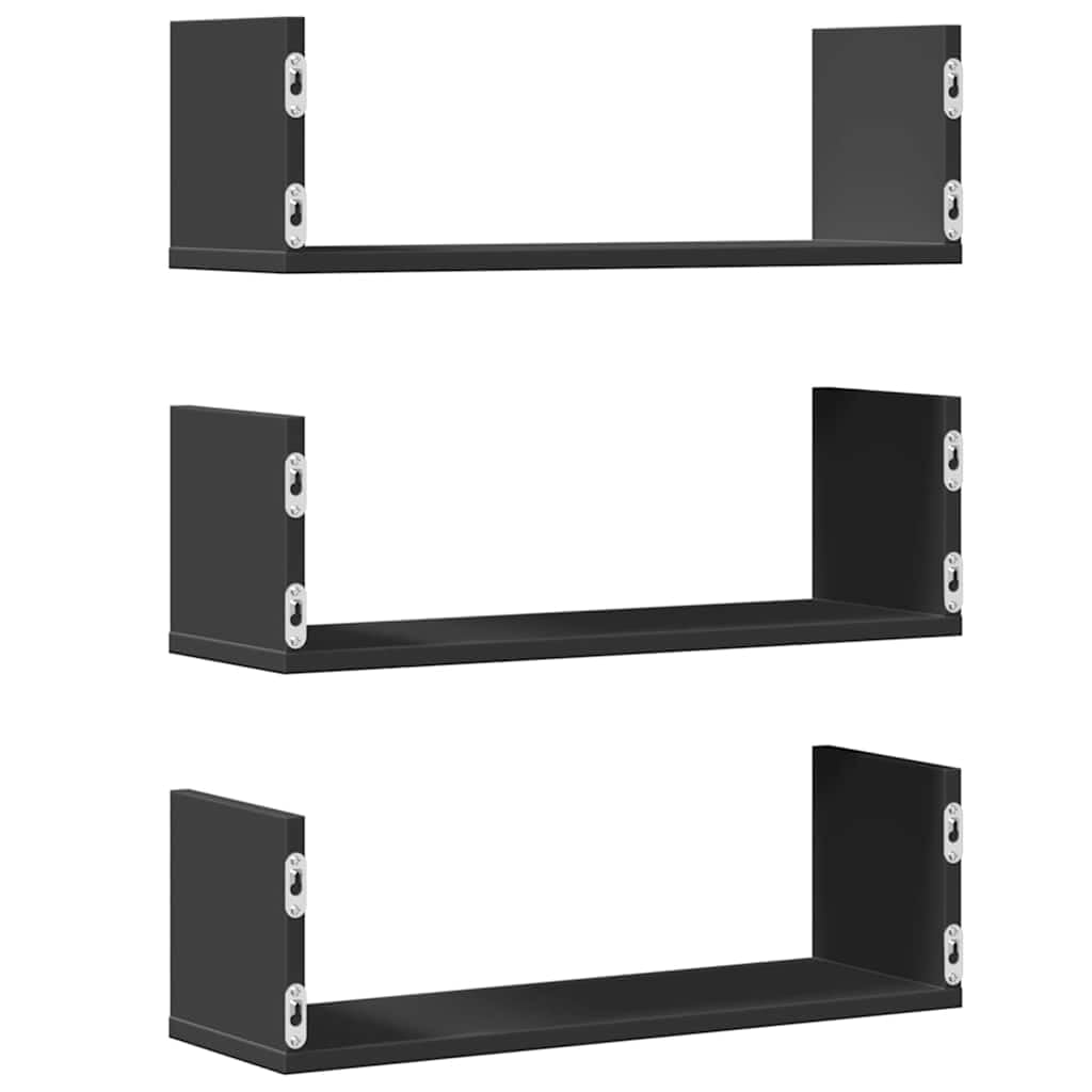 Wandregale 3 STK. Schwarz 58x18x18 cm Holzwerkstoff | Platzsparendes Design, pflegeleicht mit feuchtem Tuch, robust gegen Feuchtigkeit