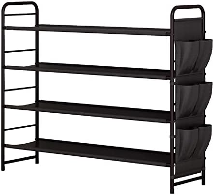 SUOERNUO Shoe Rack Storage Organizer 4 Tier Free Standing Metal Shoe Shelf Compact Shoe Organizer with Side Bag for Entryway Closet Bedroom,Bronze