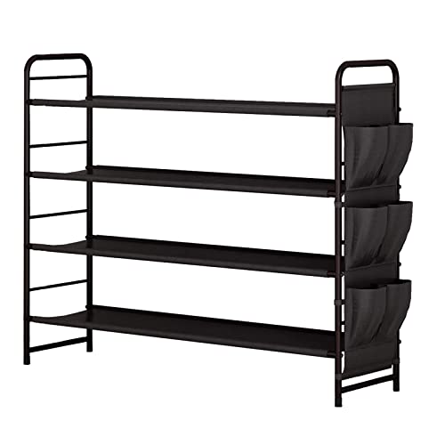 Suoernuo Shoe Rack Storage Organizer 4 Tier Free Standing Metal Shoe Shelf Compact Shoe Organizer With Side Bag For Entryway Closet Bedroom,Bronze #TOP3