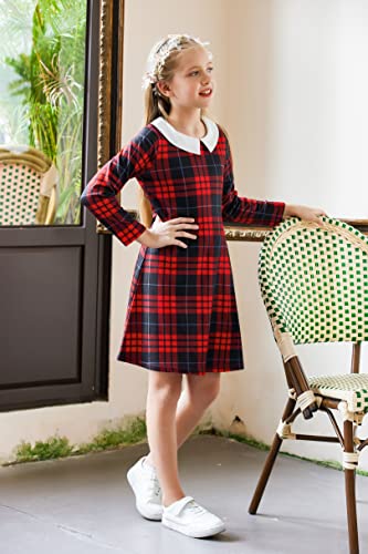 Image of Arshiner Girls Long Sleeve Vintage Peter Pan Collar T-Shirt Dress Age 4-13 Years