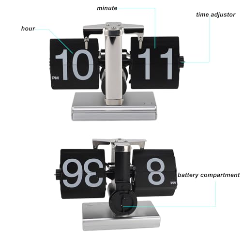 Relógio Flip Desk, Retro Flip Down Relógio Com Luz Ambiente, Alimentado a Pilhas Digital Retro Autom