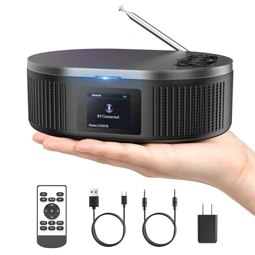 Lecteur CD portable Bluetooth Desobry avec haut-parleurs intégrés et grand écran LCD clair