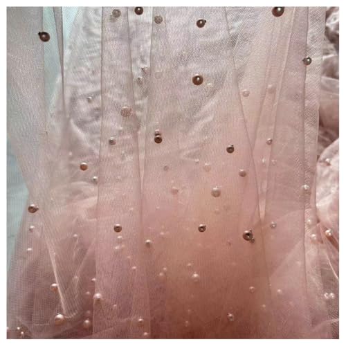 Tissu en maille de tulle perlé rose de haute qualité au mètre pour haute couture et voiles