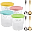 ZYHOONE 4 Pack Ice Cream Pint Containers Replacement for Ninja Creami NC500 NC501 Series Deluxe ice Cream Makers Pints and Lids,BPA-Free & Dishwasher Safe,Yellow/Pink/Green/Blue