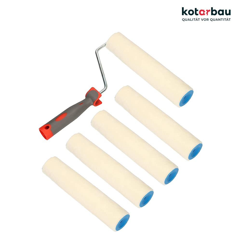 KOTARBAU 5er Set Velours-Farbroller 250 mm mit Gummigriff Farbwalze Pinsel Walzenbürste Rollerwalze Rollerpinsel für Anstricharbeiten und Renovierung