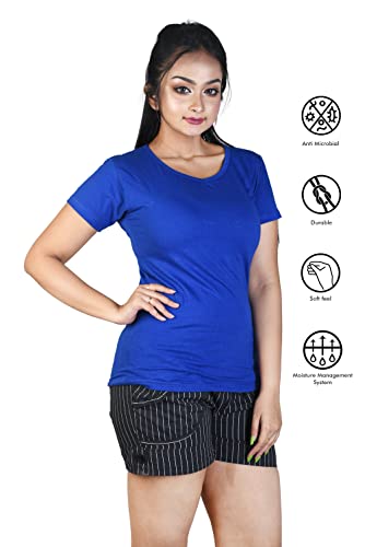 Image of Women's Super Soft Round V Neck Short Sleeves Cotton Solid Regular Fit T-Shirt