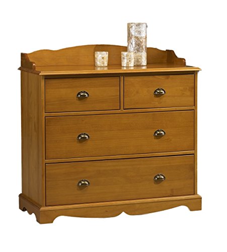Générique Commode 4 Tiroirs Pin Miel Style Anglais avec Crédence L 96 H 91.6 P 42 cm
