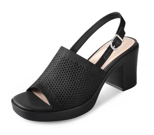 Ankis Black White Nude Heels Platform Heeled Sandals Knit Chunky Block Elastic Slingback Open Toe Ankle Strappy Heels