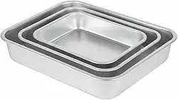 Conjunto de 3 Assadeiras Retangulares em Alumínio, Kit para Forno com Bordas Reforçadas, Tamanhos Variados, Prata, Empilháveis, Manual, Superfície Lisa