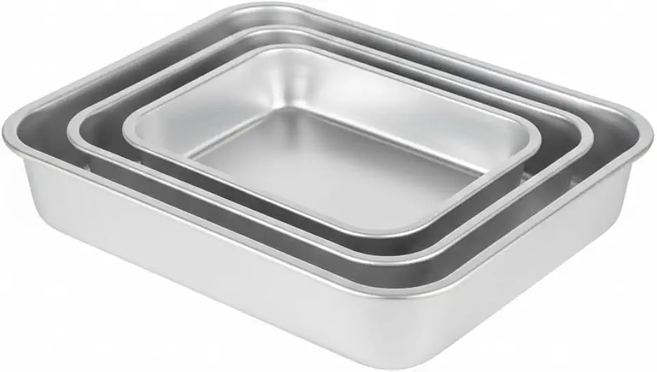 Conjunto de 3 Assadeiras Retangulares em Alumínio, Kit para Forno com Bordas Reforçadas, Tamanhos Variados, Prata, Empilháveis, Manual, Superfície Lisa