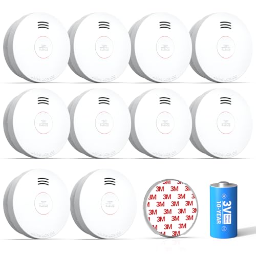SITERWELL Smoke Detector, Smoke Detector 10 Year Battery with Photoelectric Sensor, Fire Alarm with Low Battery and Fault Warning for House and Bedroom, UL217 Listed, GS525A, 10 Packs