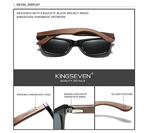 KINGSEVEN Wooden Sunglasses Polarized for Men Women Retro Vintage Mirrored Lenses Walnut Wood Frame W57773
