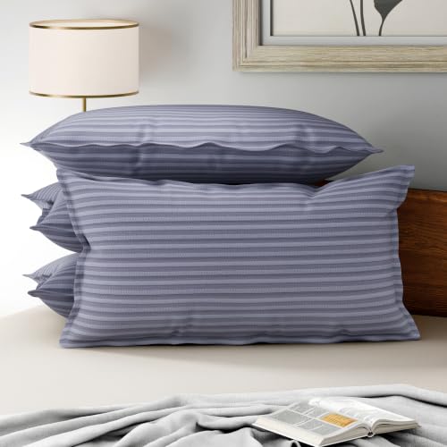 Image of Wakefit 100% Cotton Pillow Cover Set of 4 | 200 TC Soft & Breathable Pillow Cases | King Size 19 x 36 Inch | Skin Friendly, Durable & Gentle Machine Washable | Blue Granite