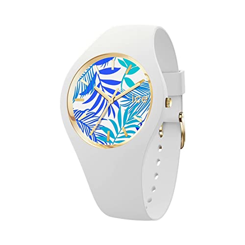 ICE-WATCH - ICE Flower Turquoise Leaves - Montre Blanche pour Femme avec Bracelet en Silicone - 020517 (Medium)