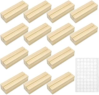 quiodok 20 pieces Wooden Card Holder Wooden Menu Base Wood Table Number Display Stands Business Photo Display Stand with Double-sided Adhesive for Wedding Dinner Home Party Events Decoration