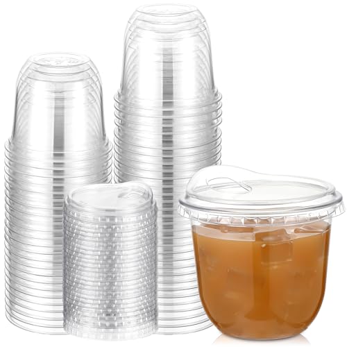 Baderke Clear Plastic Cups with Strawless Sip Lids Disposable Round Bottom Togo Cups and Party Catering(10 oz,50 Pcs)