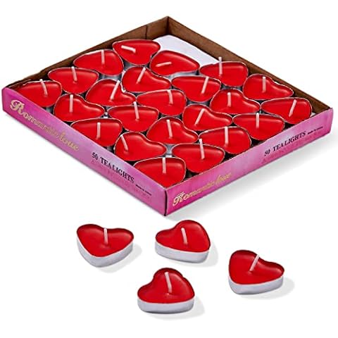 THE TWIDDLERS - 50 Red Heart Shaped Scented Candles, Smoke Free Tea Lights, Perfect for Valentines Day, Anniversaries and Birthdays, Romantic Candle - 4 cm Cover