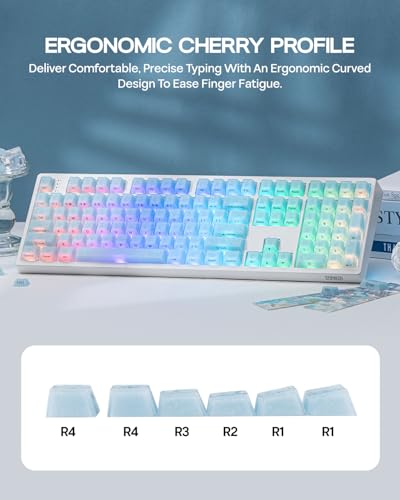 Image of EPOMAKER Frost Jelly Keycaps Set, 126 Keys Forged Carbon Fiber Keycaps | Cherry Profile, ABS+PC, MX-Style Compatible for 61 /68 /84 /87 /98 /100 /104 /108 ANSI Layout Mechanical Gaming Keyboards (Blue)