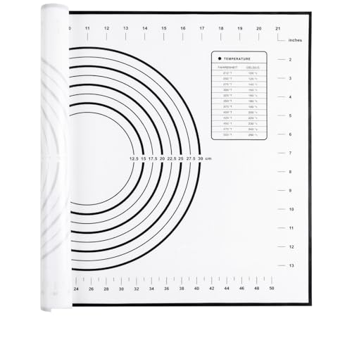 Miorkly Backmatte Groß Teigmatte 60x40cm, Silikonmatte Baking Mat Rutschfeste, Antihaftbeschichtete Backunterlage mit Messung,für Fondant Gebäck Pizza, BPA Frei(Schwarz+3Pcs Schaber)