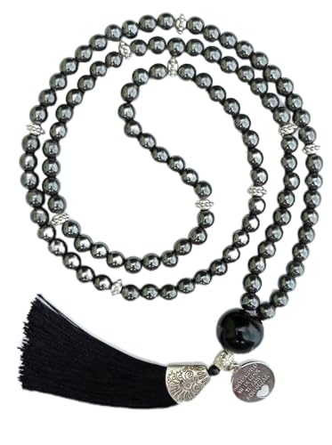 Caminho Para Meditação Japamala 108 Contas Hematita 8mm Pedra Nat...