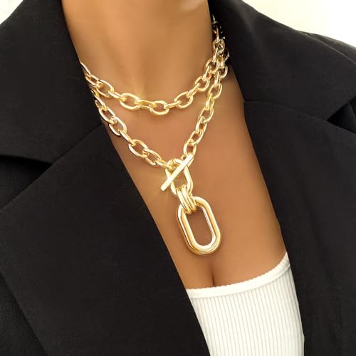 Jovono Chunky Choker Necklaces Thick Layered Necklace Chain Punk Accessories for Women4