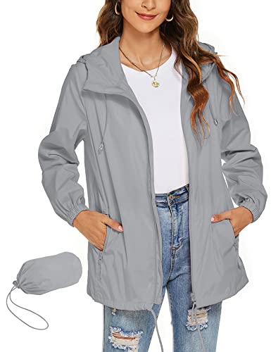 Rapbin Outdoorjacke Damen Wasserdicht Atmungsaktive Faltbare Regenjacke Outdoor Wandern Reisen Softshelljacken(Grau,XL)