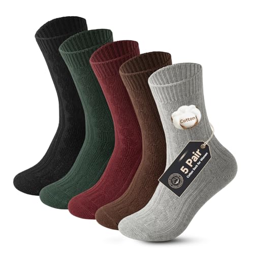 Caudblor 5Pack Winter Cotton Crew Sock For Women，Size 5-10(36-40)