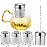 NUOBESTY 4 Stück Teesieb Klein aus Edelstahl Feinmaschig mit Kette Tee Ei für Losen Tee Multifunktionaler Teefilter für Teekanne und Tasse
