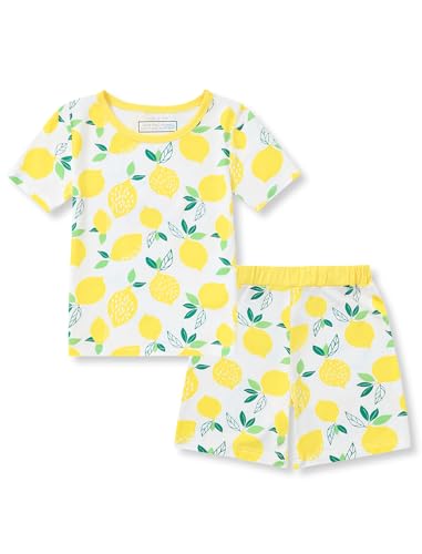 Mikrdoo Girls Pajamas 2-Piece Set Snug Fit Cool Summer Sleepwear Comfy for Toddlers Yellow Zesty Lemons 3-4T