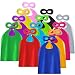 ADJOY Child Super Hero Capes and Masks 14 Sets Pack with Superhero Stickers - Superhero Themed Birthday Party Dress Up Capes