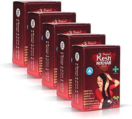 Kesh Nikhar Advanced Formula Soap Solid Shampoo Bar Natural Hair Care & Cleansing Soap - Amla, Reetha, Shikakai For Dandruff, with Coconut Oil Dry Hair & Scalp Size 100gm Each (PACK OF 5)