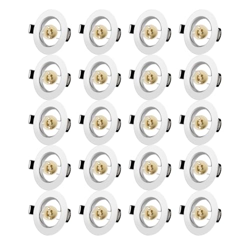 Tofisr LED Recessed Ceiling Light Mounting Frame Round White Spotlight Fittings incl. GU10 Socket, Cut-Out Hole Size:55mm-70mm, Downlight Frame for LED and Halogen, Not Included Bulbs, 20 Pack